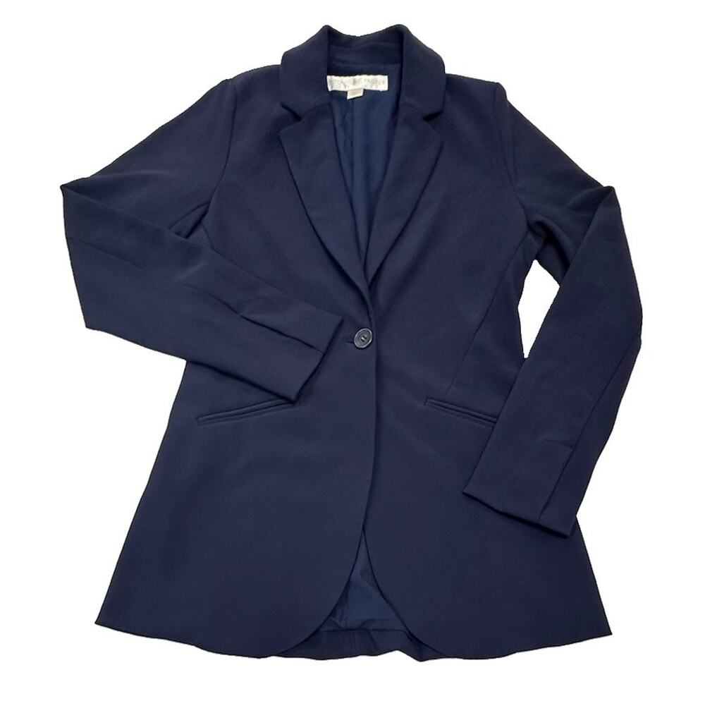 Boston Proper Navy Blazer Button Front Tailored Fit SZ 4 Travel Stretch Career